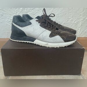 Louis Vuitton Men's Run Away Sneakers White Brown Black Monogram Canvas; 9.5